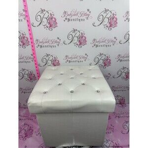 Bouclair storage Elegant White Tufted Storage Ottoman with Crystal Buttons  bin